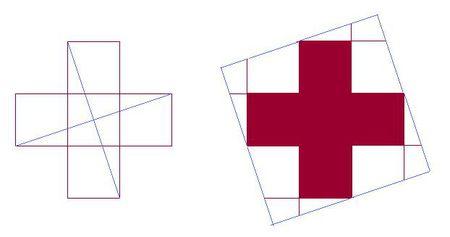 把由5个小正方形组成的十字形纸板剪成四个大小相同图形与原十字架 拚