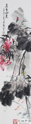 已售书画名家广西美协石云轩四尺对开竖幅写意花鸟画清香溢远