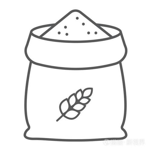 袋小麦薄线图标, 农业和农业, 谷物袋符号矢量图形, 在白色背景上的