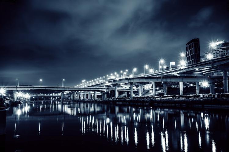 城市大桥灯光夜景图片,高清图片