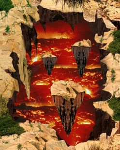 立体壁画壁纸客厅3d自斜耐磨防水火山岩浆街头公园地板画