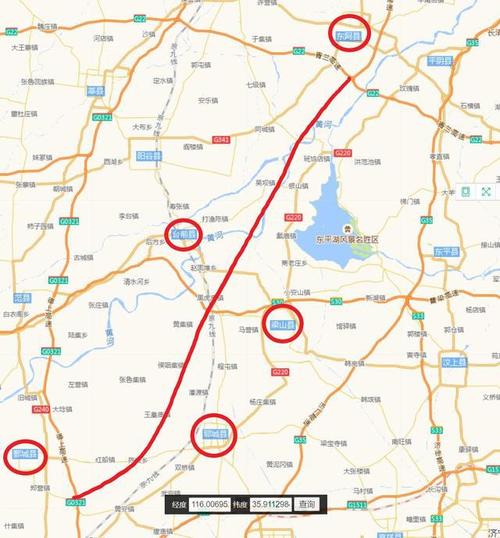 然后走郓城西北侧,鄄城西南侧,接入德上高速.