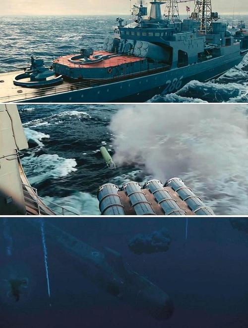 俄海军大型反潜驱逐舰对美核潜艇实施反潜攻击