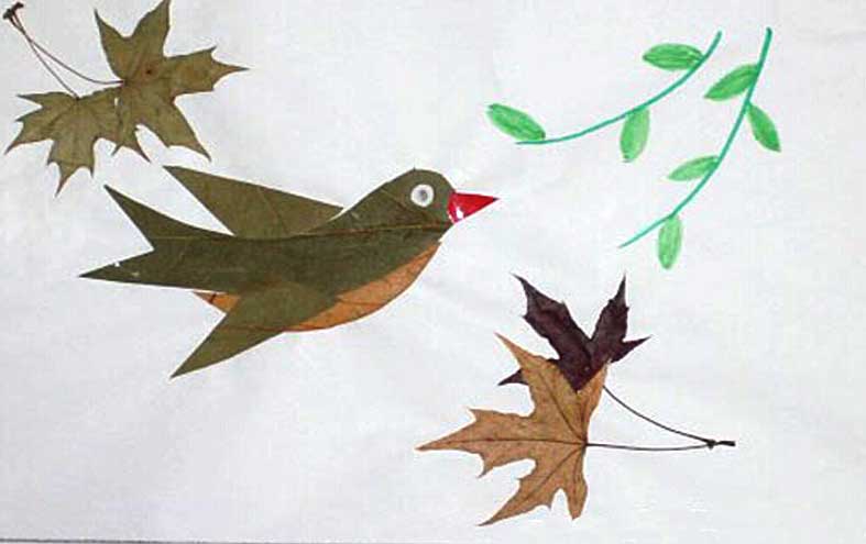 小班树叶手工贴画