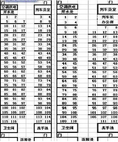 k字头火车座位分布图