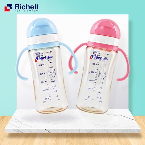 richell/利其尔 2018新款 彩色ppsu吸管水杯企鹅哺乳瓶