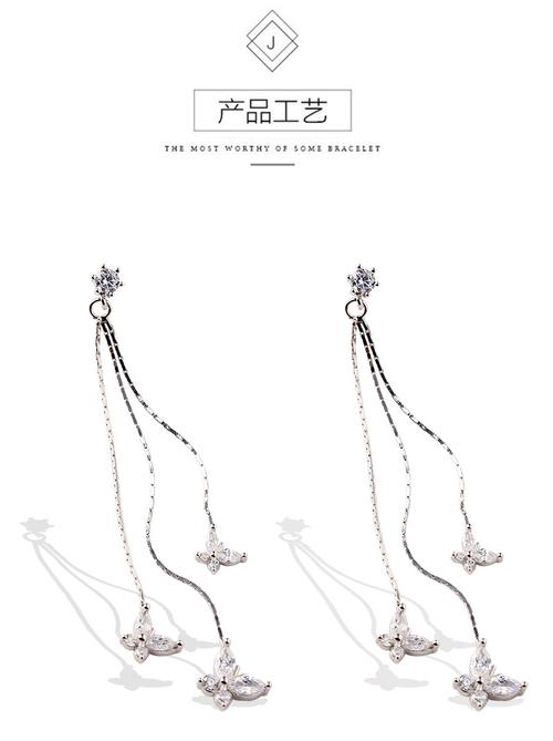 六鑫珠宝 2018新款 流苏微镶长款蝴蝶翅膀耳线 925