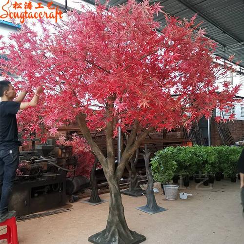 广州松涛工艺自然造型仿真红枫树订做户外仿真树枫树制作假树公司