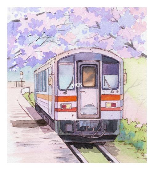 3 零基础学水彩 樱花列车_钢笔淡彩_水彩