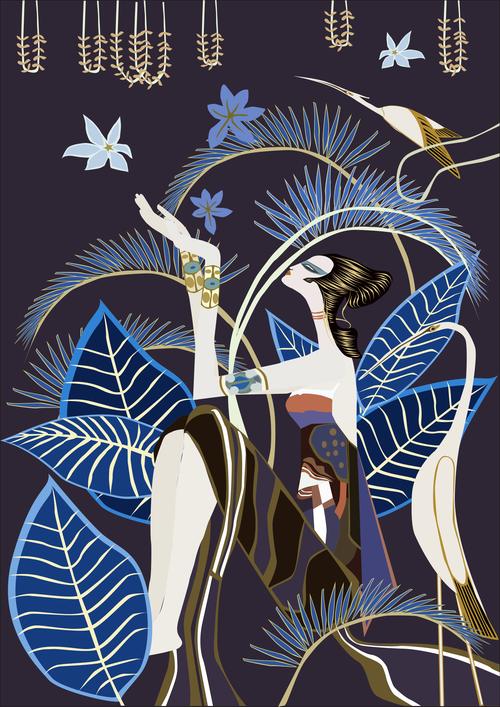 结合了云南画风与现代矢量设计的插画