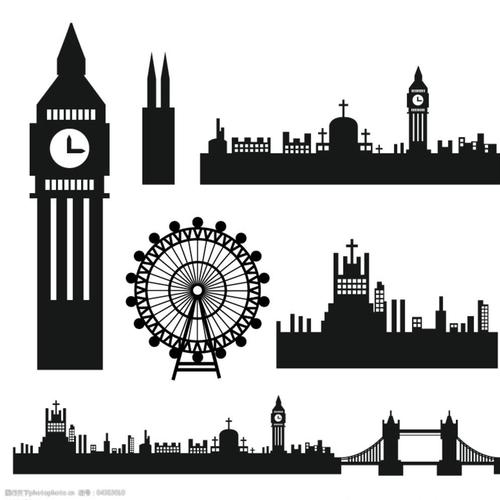 伦敦著名建筑剪影矢量素材图片