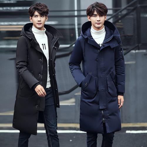 [双头鲨工厂直销店] 冬季羽绒服男中长款过膝大码青年连帽加厚保暖
