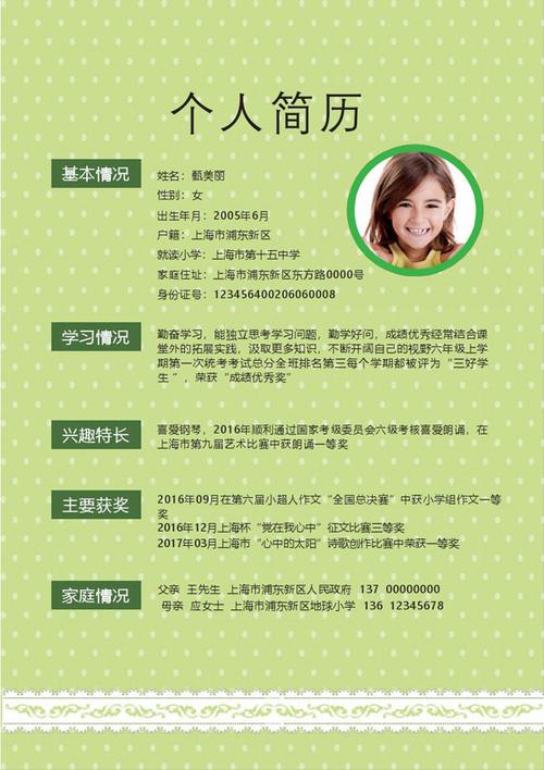 小升初个人简历范例doc模板
