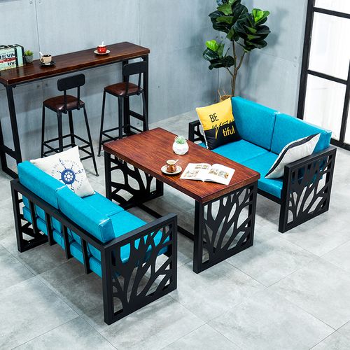 卡座奶茶店沙发双人咖啡厅音乐吧工业风酒吧复古铁艺餐厅桌椅组合