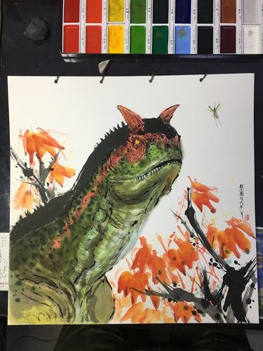 水墨恐龙系列一#侏罗纪世界|纯艺术|绘画|绿茶1985