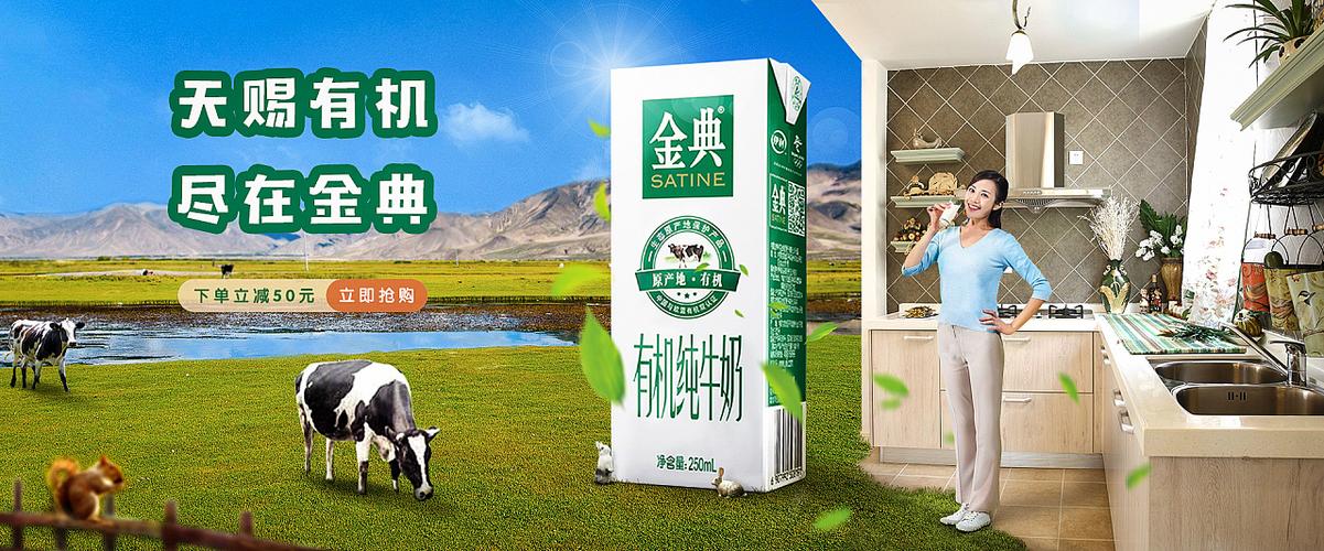 金典有机纯牛奶合成海报banner