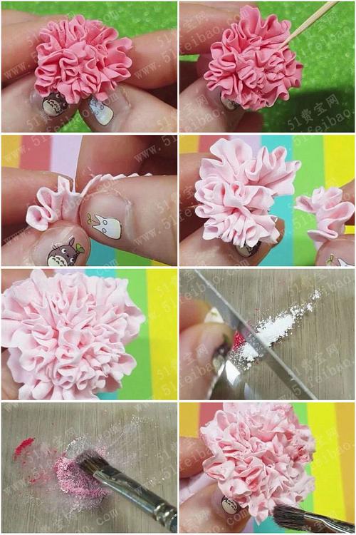 粘土花朵做法教程,diy母亲节礼物康乃馨花球 - 手工小