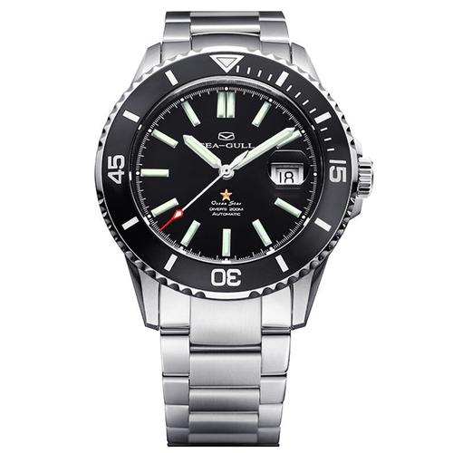 海鸥表seagull手表海洋之星系列自动机械男表200m防水黑盘钢带陶瓷表
