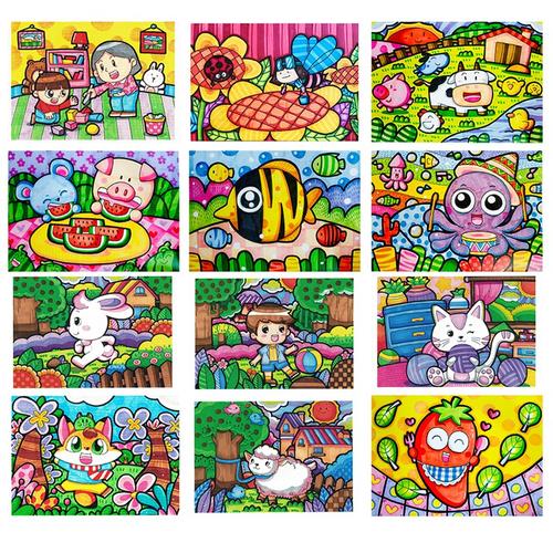 马克美术画室创意少儿临摹儿童画范画绘画素材贺卡