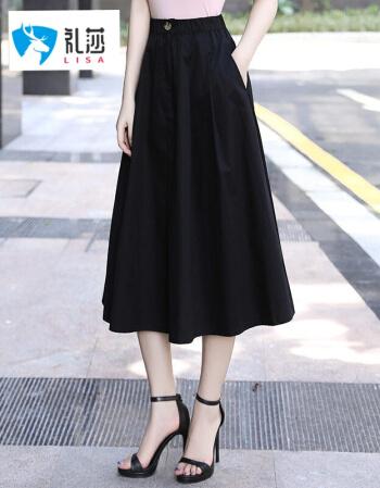 礼莎香港潮牌纯棉半身裙2021春款新款裙子女百搭半裙中长款白色垂感裙