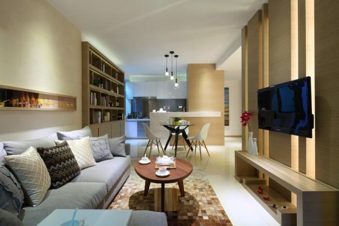 住宅内选择开放式的创意空间设计,将客厅,餐厅以及厨房的设置在同一