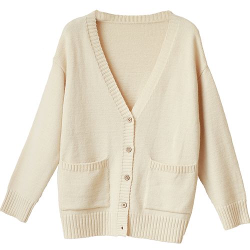 鹿笙7150香草 米色开衫女短款秋季2017新款外搭宽松v领毛针织衫