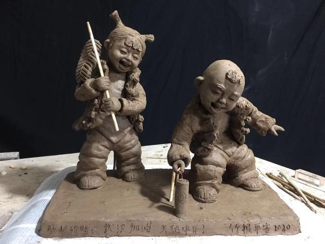 郸城:著名雕塑家张振福泥塑作品"竹报平安"送祝福