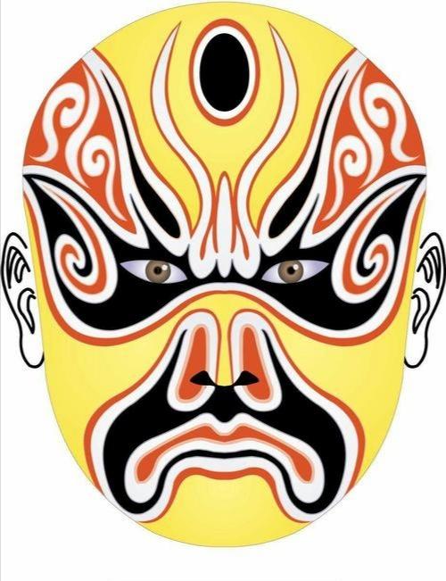 黄色的脸谱表示残暴,如宇文成都.