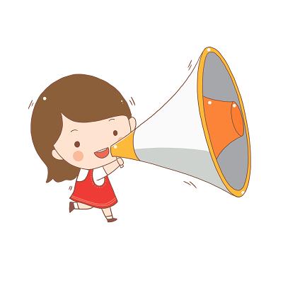 卡通小喇叭卡通手绘手持喇叭走路人物素材