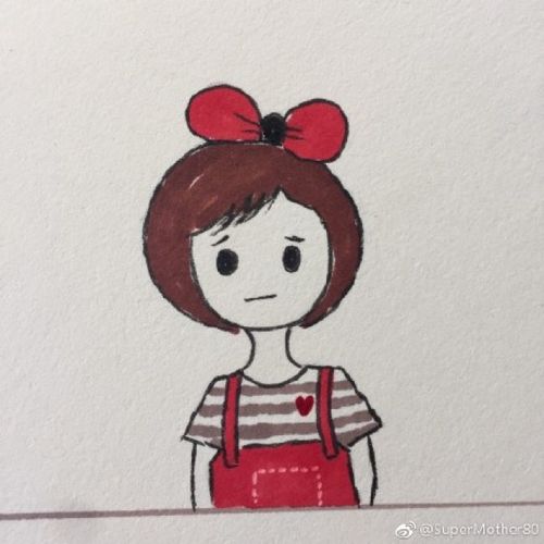 带蝴蝶结的bobo头小女生简笔画教程图片 可爱小女生卡通画画法