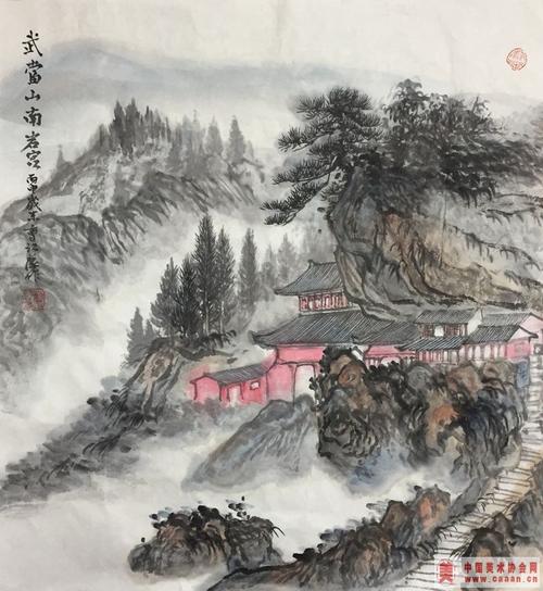 武当山南岩宫-画家曹江萍-画家曹江萍作品欣赏-著名曹