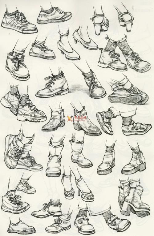 人物速写:鞋子的画法及各角度鞋子的速写画法临摹图片