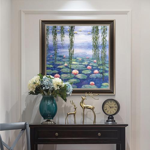 油画 手工油画莫奈睡莲装饰画临摹世界名画客厅挂画卧室画美式风景