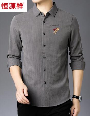 恒源祥hyx中年男士长袖衬衫衣真丝爸爸秋装上衣中老年保暖衬衣加绒