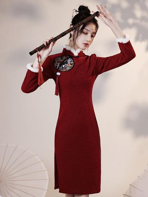 红色春节时尚新款2021年冬装过年旗袍旗袍