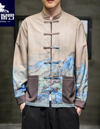 传奇保罗轻奢高档品牌2021新款唐装衬衫男春长袖复古中式盘扣中国风