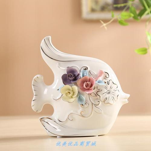现代简约接吻鱼摆件陶瓷家居装饰品客厅电视柜新房卧室摆件