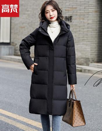 新款连帽时尚冬羽绒服女高端外套长款过膝街头修身保暖外套女黑色165l