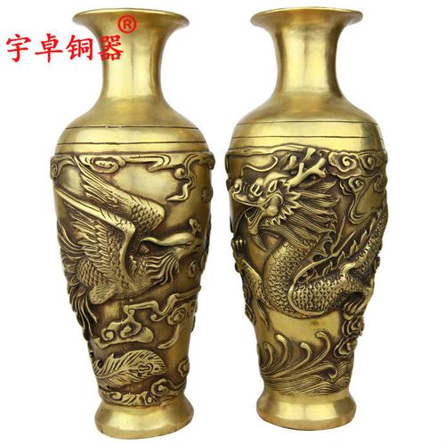 宇卓铜器铜龙凤呈祥花瓶工艺品摆件 纯铜花瓶黄铜花瓶-标题图