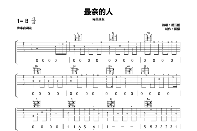 最亲的人吉他谱岳云鹏c调完美原版吉他弹唱谱