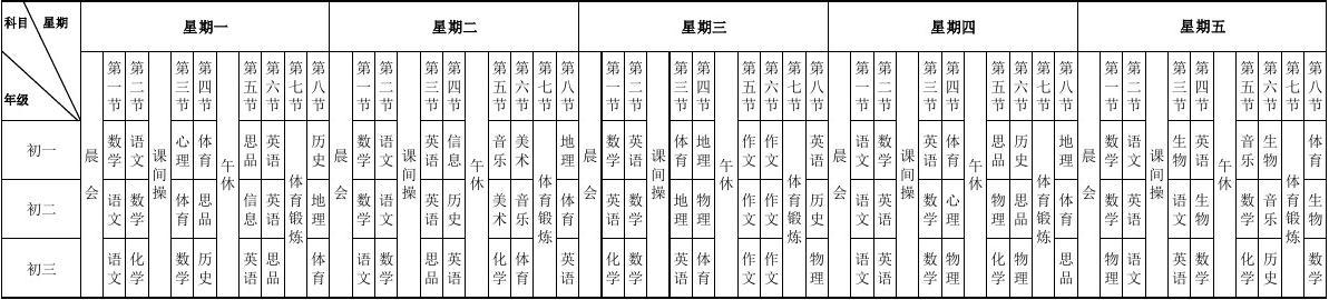 善岱中心校初中总课程表