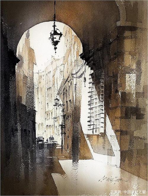 艺术家thomas w. schaller"多愁善感"的建筑水彩画