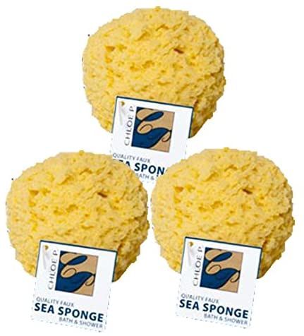 set of 3 faux 5" sea sponge natural bath sponges - yellow (3