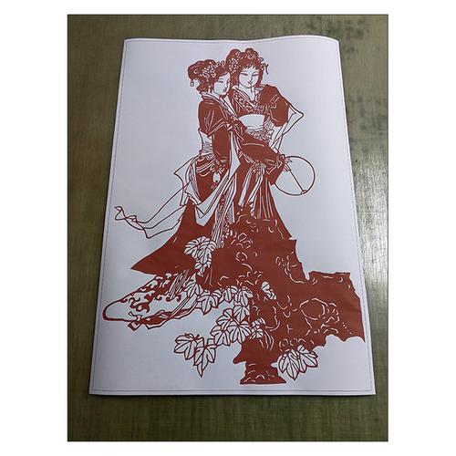 剪纸 华夏剪纸 高清人物仕女刻纸图案黑白打印底稿 纯
