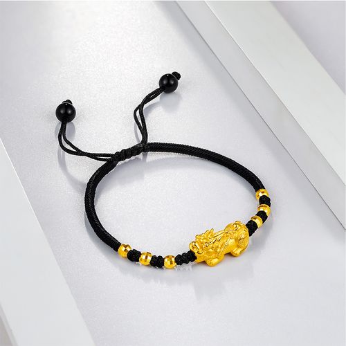 周六福3d硬金手链貔貅手绳金珠手串定价男女款转运珠招财祈福手饰