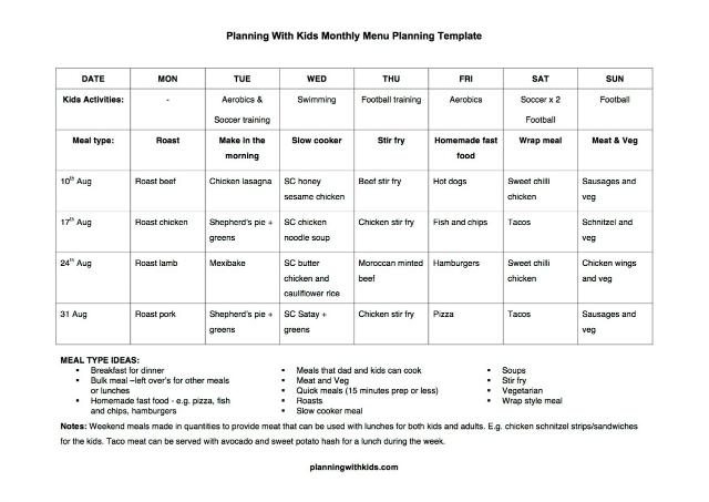 updated free monthly menu planning template and meal list