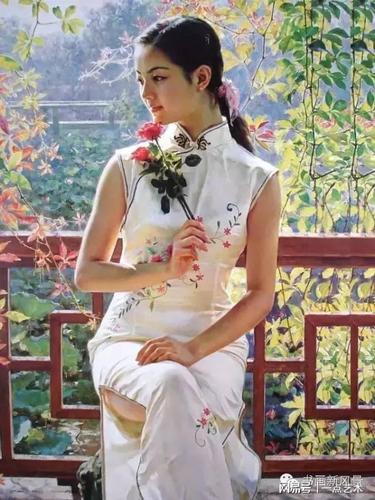 油画中的旗袍美女,典雅端庄,极富东方韵味