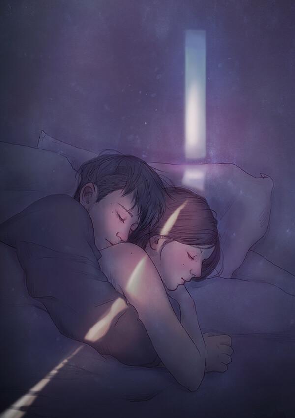 夜深人静的时候,两个人相拥入眠一起进入甜蜜的梦想,这一天,就这样