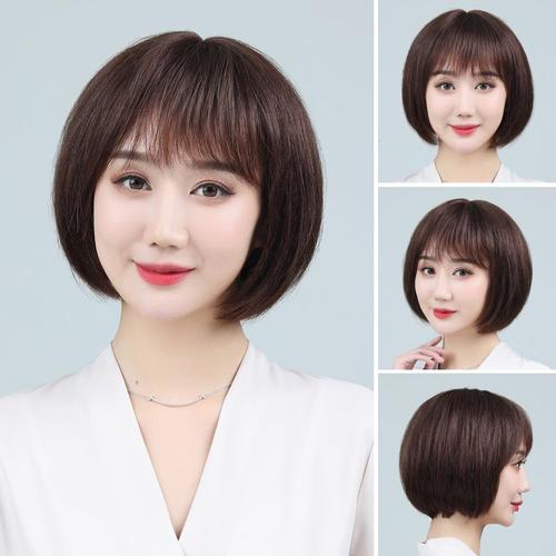 假发女短发真人发丝全头套女士发套全真自然波波头发型真发短头发