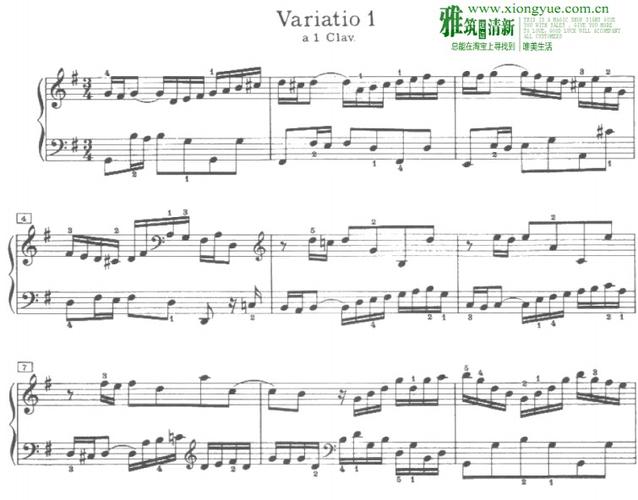 带指法巴赫哥德堡变奏曲第一首钢琴谱